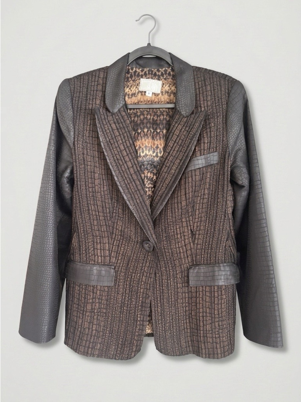 Alberto Makali Brown Textured Blazer with Faux-Leather Sleeves